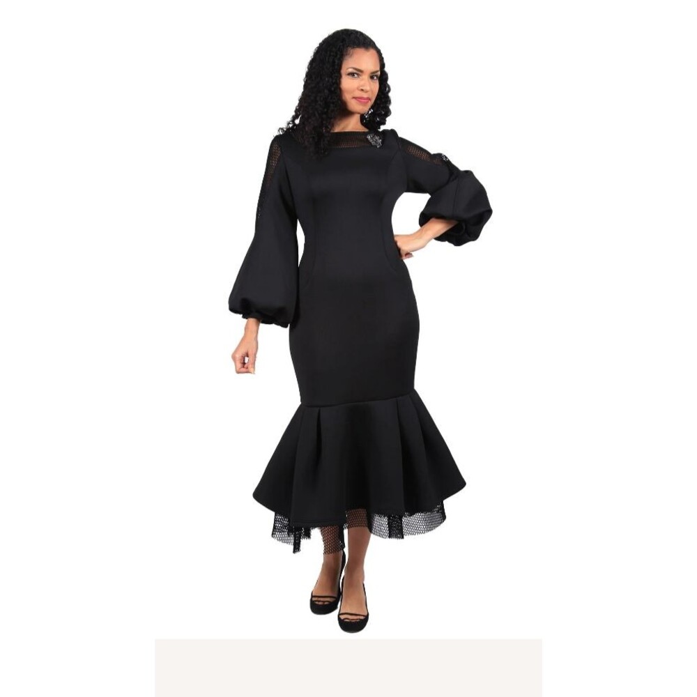 BEAUTIFUL Women's Diana Couture Black Dress Balloon Sleeves Scuba Fabric Size 20